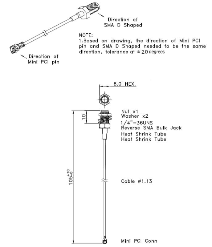 Mechanical Drawing - TE Connectivity Bulkhead Female Cable Assemblies